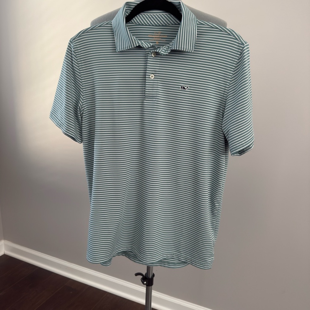Vineyard Vines Striped Teal and White Polo